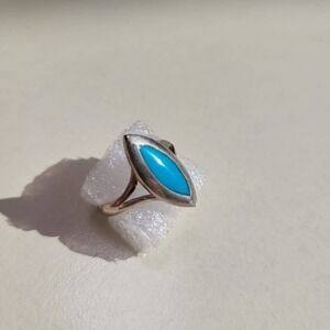 Vtg Turquoise Ring Blue 925 Sterling Silver Marquise Inlay